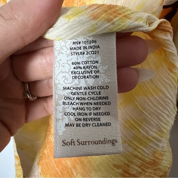 Soft Surroundings Yellow Orange Tie-Dye Embroidered Long Kimono Size L/XL - Picture 5 of 6